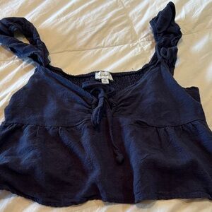 La Hearts Navy Blue Ruffled Tank Top